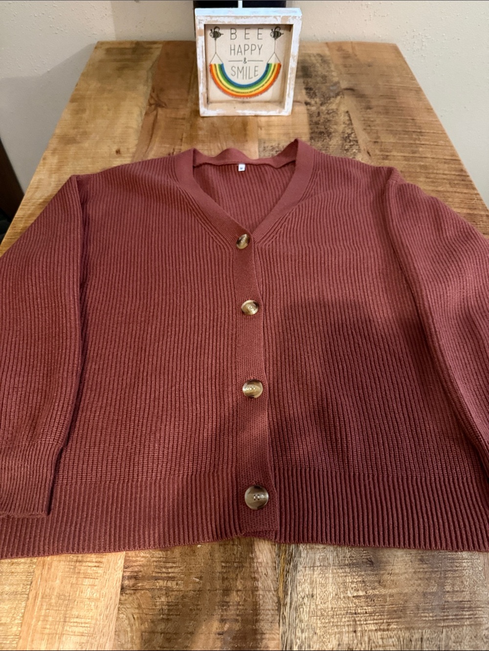 Women's Ribbed Button-Front Sweater Cardigan - Rust